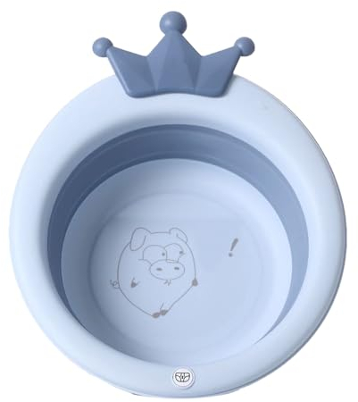 Klappbares Baby-Gesichtsbecken, Tragbarer Cartoon-Badeeimer, Faltbare Kinder-Waschwanne, Platzsparendes Waschbecken (hellblau)