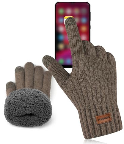 FORVEVO Winter Handschuhe Herren,Thermo Touchscreen Handschuhe mit Warme Fleece Futter, Strickhandschuhe Damen für Outdoor Sport Täglich (Braun)