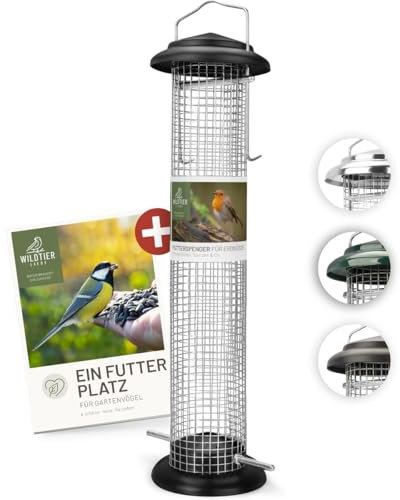 wildtier liebe Vogelfutterspender 38cm, Schwarz - Erdnussfutterspender aus rostfreiem Metall, Vogel Futterstation, Futtersäule, Nüsse Erdnüsse, Wildvögel Futtersilo