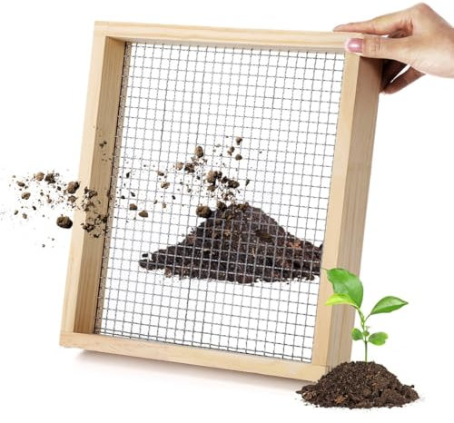 Chewtoyo Tamiz de tierra de jardinería, tamiz de compost de malla para tamizar rocas de suciedad de 2/5 pulgadas, marco de madera, malla de alambre de metal, tamiz de jardín para viveros de plantas en