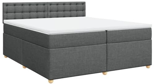 vidaXL Boxspringbett, Polsterbett Bett mit Matratze Matratzenauflage, Bettgestell mit Kopfteil Lattenrost, Doppelbett für Schlafzimmer, Dunkelgrau 200x200cm Stoff
