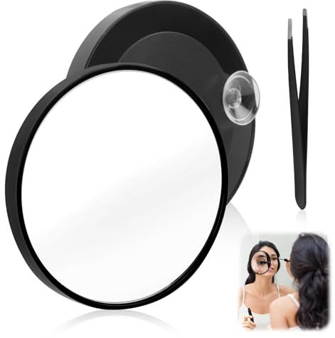 Espejo Aumento Ventosa 30x con Ventosa y Pinzas, 3.5 Pulgadas, Espejo Compacto para Viaje y Maquillaje, Ideal para Depilar Cejas y Eliminar Puntos Negros, Aumento Extremo para Detalles Precisos