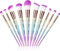 Lot de 10 pinceaux de maquillage professionnels avec manche licorne arc-en-ciel en poils synthétiques avec eyeliner, fond de teint, blush, poudre, mélange de pinceaux cosmétiques