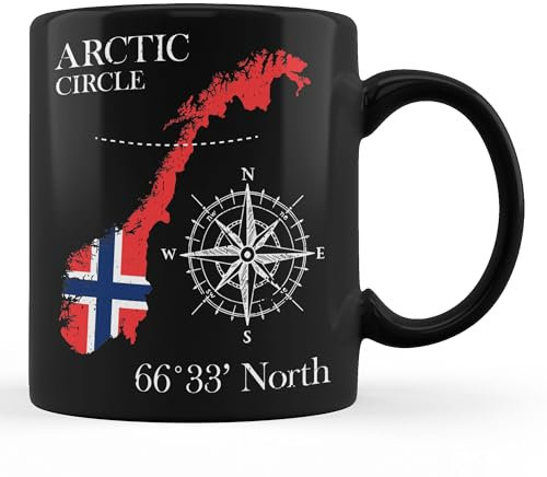 Kaffeebecher Norwegen Polarkreis - Nordnorwegen Norwegische Flagge Schwarz Tasse Lustig Keramik-Tasse Premium Weihnachtstasse Für Familie Mit Henkel Geschenk 330ML
