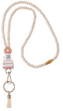 Schlüsselband für Lehrer mit Ausweishalter, 49,5cm Gänseblümchen Schlüsselband mit Holzperlen für Ausweise Schlüssel Boho Schlüsselband mit Perlen für Frauen Karten Schlüsselanhänger