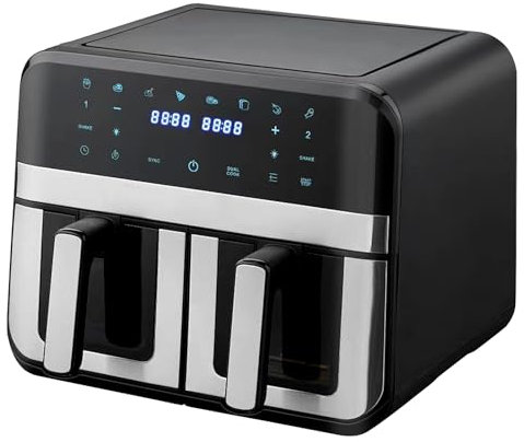 diowewea Friteuses à air, friteuses air chaud double zone avec fenêtre de visualisation, capacité 9 L, 2 tiroirs, écran tactile, friteuse saine sans huile et cuisson faible en UE