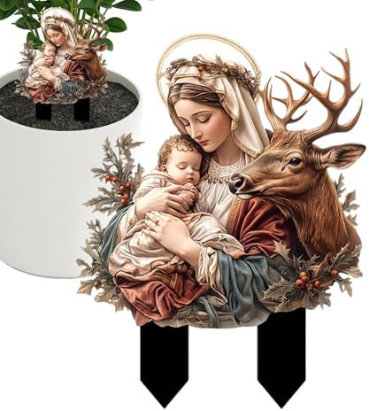 Rukjmqi Gartenstatue der Seligen Maria, Statue der Mutter Maria, Acryl-Außenskulptur, Multifunktionale Outdoor-Statuen, lebendige Farben für Garten, Terrasse, Rasen, Vorgarten