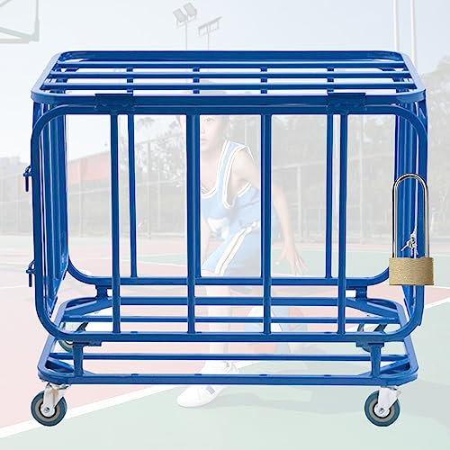Ball Storage Cart on Wheels, Basketballs Volleyball Footballs Organizer Rack Cage for School Nursery Playground, Sports Equipment Jars Bin/Net with Lids