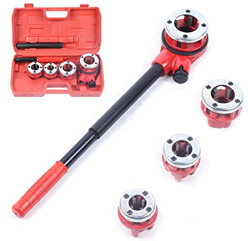 Gewindeschneidsatz Rohre,Rohrgewindeschneider Ratsche Gewindeschneidkopf Set mit Professional 4 Scharnierplatte Rohrabschneider für Arten Stahlrohren,Kunststoffrohren