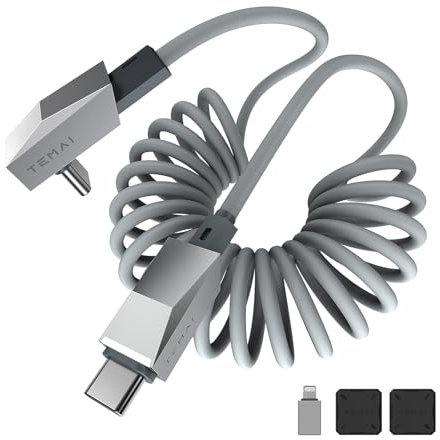 Tesla Cybertruck-Inspired USB-C Cable | Retractable Spring Design, 100W Fast Charging & Data Sync, with Magnetic Holder | Lightning Adapter, for iPhone, Ipad, Samsung, MacBook