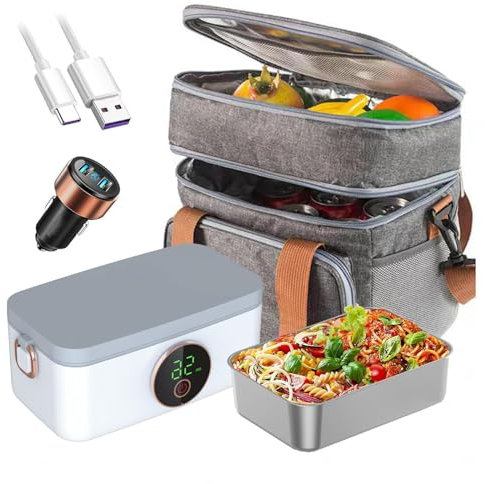 Lonchera térmica recargable portátil de 16000 mAh, lonchera inalámbrica con función de calefacción de 5 velocidades para el trabajo y la escuela