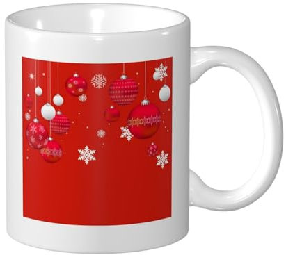 YXDVPALNE Christmas Baubles Red White Xmas Balls Snowflakes, Ceramic Cup Ceramics Mug Tea Cup Coffee Mugs 330 ml