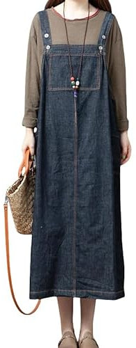 LIUYUYOUGO Women's Denim Pinafore Dress Long Splicing Pocket Denim Overall Dress Distressed Washed Jean Dresses Dungaree Summer Casual Loose Sleeveless Tank Dresses Midi Skirt Black XL