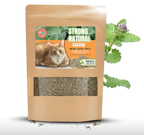 Donny & Dev Hierba gatera seca de 40 g – Nip canadiense extra fuerte para gatos o regalo para los amantes de los gatos en bolsa de papel resellable y reciclable con cremallera para frescura
