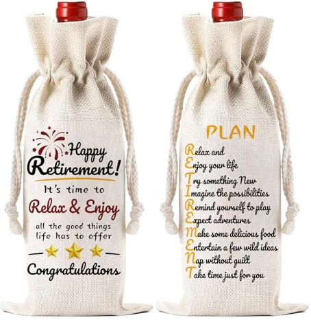 Retirement Gifts for Women Men, Wine Bags with Drawstring Leaving Gifts for Colleagues, Pairs Well With Retirement Wine Bag Farewell Gifts for Coworkers Going Away Gift for Friends
