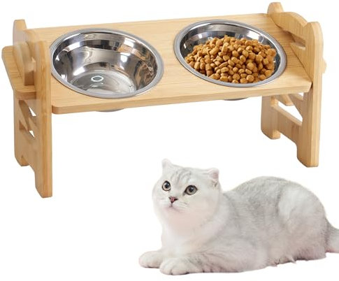 Gamelle pour Chien Surélevée, Réglable, Support Gamelle Chien Surelevee avec 2 Bols en Acier Inoxydable, gamelle pour Chat et Chat de Petite à Moyenne Taille, 6 Hauteurs Ajustables