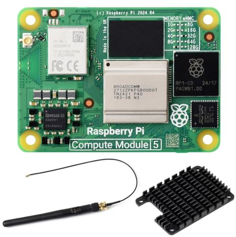 Waveshare Pi Compute Module 5 CM5116032 Package A (with WiFi Module, 16GB RAM, 32GB eMMC Flash), Deliver Raspberry Pi5 Power, Heatsink & Antenna Included