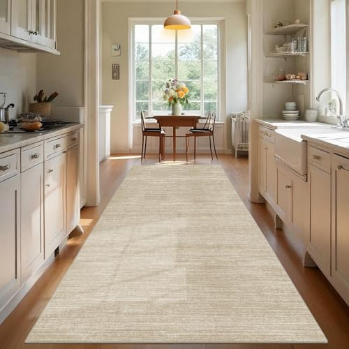 TEHWDAIYOU Teppich Läufer Flur Langer Küche Teppich rutschfest Waschbar Teppichläufer Flurteppich Küchenteppich Anti Rutsch Korridor Teppiche Läufer Flur für Küche Eingang, Beige, 90 x 400 cm