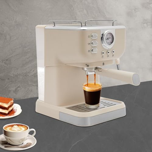 HOMEONENIC Espressomaschine mit Milchaufschäumer 1050W 1.5L abnehmbarer Wassertank 20 Bar Druckpumpe 19.5x26x28cm Kompakte Halbautomatische Kaffeemaschine mit Filter Presslöffel und Trichtergriff