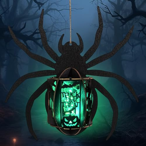 Halloween DIY Holz Laternen, Halloween Laternen Bastelset für Kinder, LED Spinne Sensenmann Laterne, Hängende Festival Laterne für Home Outdoor Halloween Karneval Junge Mädchen Kinder Party Deko (A)