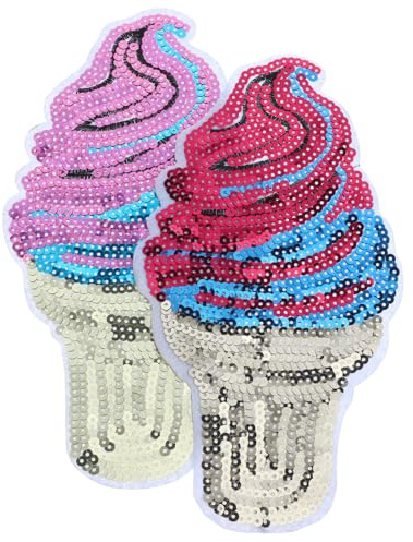 Aufnäher Eiscremeform 2 Stück Aufbügelbar und Nähbar für Kleidung | Pailletten Stoff, Selbstgemacht Reparatur und Verstärkung, Elegant, Schön, Geeignet für Hut und Textilien