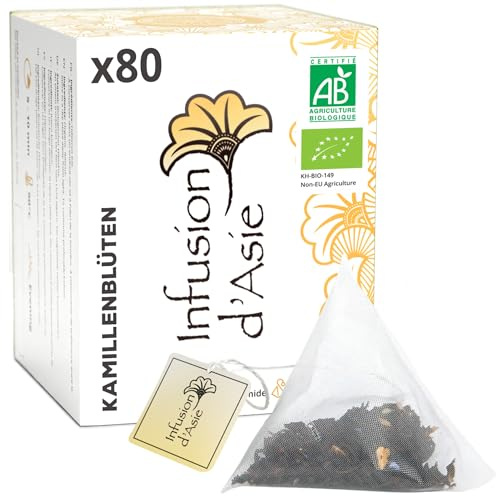 Khla - Fiori di Camomilla Bio - 80 Bustine Piramidali - Per Tisana e Infuso Sera - Sonno e Digestione - Calda o Fredda - Biologica - Floreale e Aromatica - Tè Antiossidanti - Origine Egitto