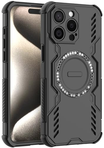 LVVFEI Cover Magnetica per iPhone 15 Pro Max 6,7 Pollici, Compatibile con MagSafe, Custodia Magnetica per iPhone 15 Pro Max con design Antiurto e Fori di Ventilazione - Nero