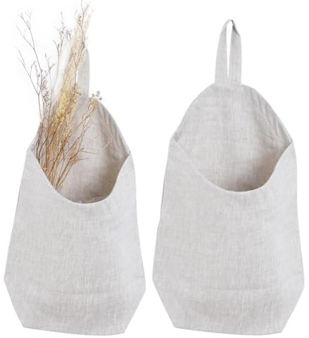HSOFTIFY 100% Pure Linen Hanging Storage Baskets Set of 2, Linen | Small Wall Storage Baskets for Kitchen Dorm Motorhome, Organizer Key Over the Door for Saving Space Basket, 11.8 x 9.4 inch