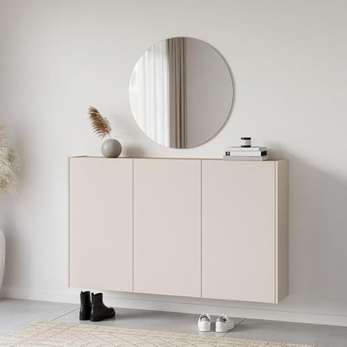 Lomadox Garderoben-Set 2-teilig in Kaschmir mit Eiche | Flurgarderobe Modern mit Spiegel und Kommode