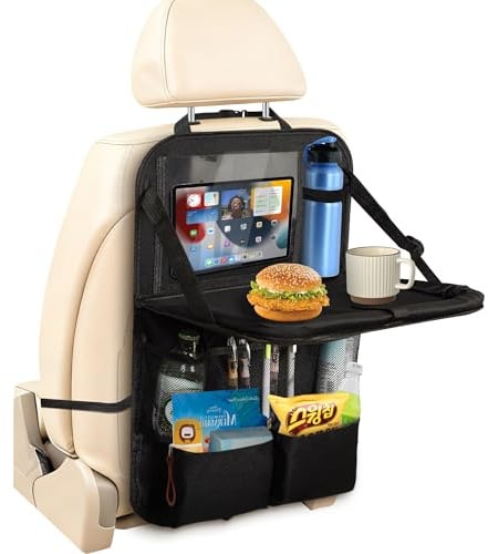 Rückenlehnenschutz Auto Kinder 10 Fächer Klapptisch wasserfest robust | Auto Organizer Kinder, Autositz Organizer, schützt vor Füßen, schneller Touchscreen. Für die meisten Fahrzeuge. 1er-Pack.