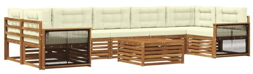 vidaXL Outdoor-Sofagarnitur mit Kissen 8 pcs Natur und Creme, Moderner Garten-Sofa, L-förmige Möbel, Terrassen-Lounge, Sitzgruppe für draußen, bequem im Garten