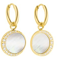 Purelei Shining Moon Ohrringe Damen mit Perlmutt und Zirkonia, elegante Edelstahl Creolen mit Mond Anhänger, funkelnder Ohrschmuck, Hängeohrringe, Geschenk für Frauen