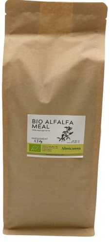 ALMICANNA: Organic Alfalfa Meal 100% Bio Alfalfamehl 1,3kg - Stickstoff Dünger und Nährstoff Booster für Cannabis - Für Living Soil & KompostTee