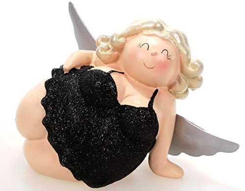 Schick-Design Engel Molly liegend schwarz 11 cm Mädchen Rubensfrau mollige Dame in Dessous Dicke Frau Badezimmer Figur