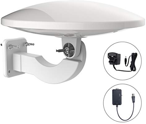 1byone 32dB TV Aerial Outdoor Antenna with Amplifier, Roof Antenna Reception of HDTV, DVB-T/DVB-T2 and Analogue Signals, With Built-In 4G LTE Filter