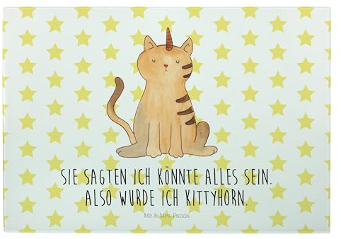 Mr. & Mrs. Panda schneidbrett Einhorn Katze - Geschenk, Servierplatte, Glas-Schneidebrett, Großes Schneidebrett, Unicorn, Glitzer, Vesperplatte, Hackbrett, Mieze, Regenbogen