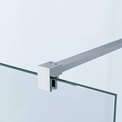 AQUABATOS® Haltestange für Duschkabine Walk in Duschwand Glas Stabilisator Stabilisationsstange Stabilisierungsstange für Duschen Länge 120 cm Edelstahl Chromoptik Eckig für 8 mm 10 mm dickes Glas
