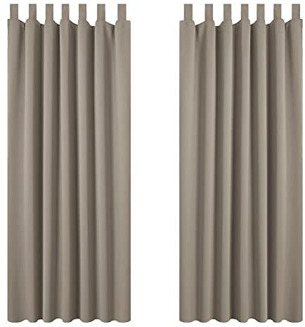 Deconovo Vorhang Blickdicht Schlaufen Taupe 2 Stück Fertiggardine Blickdicht Thermogardine für Wohnzimmer Schlafzimmer 140x210cm (BxH)