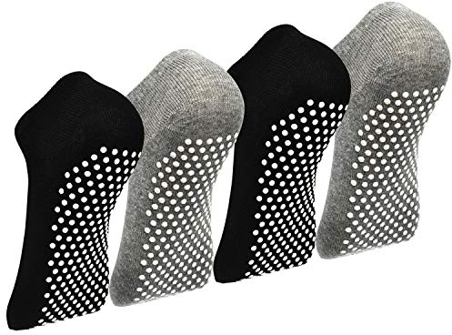 Lot de 4 paires de chaussettes de yoga antidérapantes pour trampoline et ballet pour homme et femme 35-46, 2 noires, 2 et 2 grises, 35-40