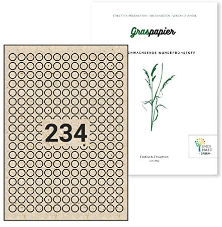 Endi Haft Graspapier Etiketten, 12mm rund, 10 Blatt Naturetiketten, Grasetiketten bestechen durch natürliches Aussehen und Haptik, einzigartiges Etikett auf A4, (Unbedruckt) (12mm rund)