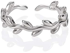 namana Verstellbarer 925 Sterling Silber Zehenring für Frauen, Silber Zehenringe mit Blattmuster und Ranken, Knöchelringe, Midi & Pinky-Ringe für Damen und Teenager, Mädchen
