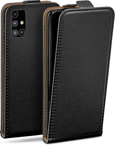 moex Flip Case für Samsung Galaxy M51 Hülle klappbar mit 360 Grad Schutz, Handyhülle mit Displayschutz, PU Leder Handytasche Lederhülle, Flip Case Cover Klapphülle, Schwarz
