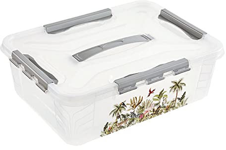 keeeper Jungle Aufbewahrungsbox mit Deckel und Klickverschlüssen, Dreh- und stapelbar, 10 L, lina, Cosmic Grau