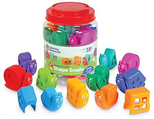 Learning Resources,-Escargots des Formes Snap-n-Learn activités Petite enfance, Jouets éducatifs, Couleurs, Jouets d’enseignement, 20 pièces, à partir de 18 Mois