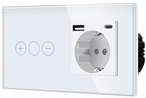 BSEED Interruptor Regulador de Luz y Enchufe con 2.1A USB Mejorado Conector de Carga y Enchufe Tipo C 1 Gang 2 Vía Blanco
