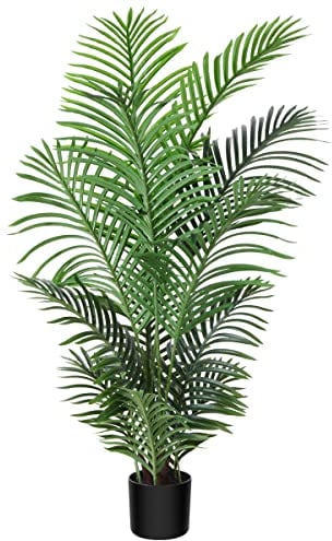 Fopamtri Kunstpflanzen Groß Areca Kunstpalme 120 cm im Topf Künstliche Pflanze Tropical Hawaii Grün Fake Plant für Schlafzimmer Büro Garten Hochzeit Party Deco (1 Stück)