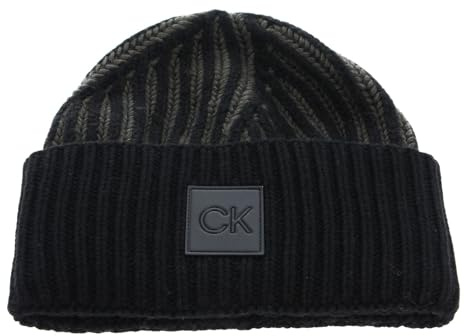 Calvin Klein Mütze Elevated Wool 2Tone Beanie Olive/Black schwarz