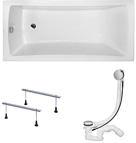 KOLMAN Badewanne OPTIMA Rechteck 170x70 ohne Verkleidung, Ablaufgarnitur und Füßen Komplettset 3in1 Premium Original Acryl Wanne Siphon