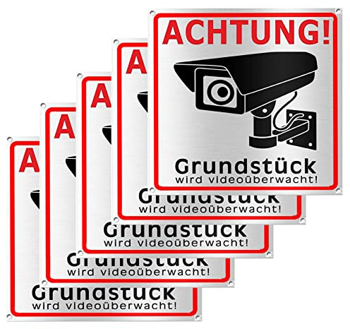Videoüberwachung Schild Privatgrundstück, 5 Stück Achtung Kameraüberwachung aus Aluminiumlegierung… (5pcs Weiß)