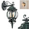 Außenwandleuchte Lentua, Wandlampe abwärts in antikem Look aus Metall/Kunststoff in Schwarz/Grün/Klar